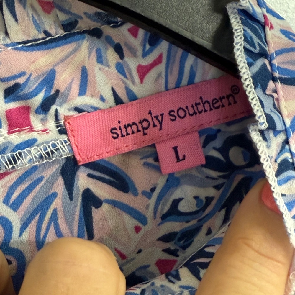Simply Southern Smocked Neck Dress Floral Print Casual Sleeveless Size L - Picture 4 of 6